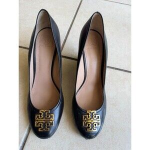 Tory Burch Sally Wedge Pumps Women's Size 10 M Black Leather 36510